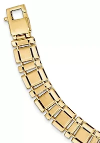 Men's 14K Yellow Gold Brushed and Polished Link 8.5-Inch Bracelet