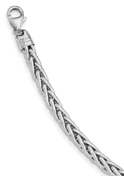 Mens 14K White Gold Polished 8.25 Inch Wheat Chain Bracelet