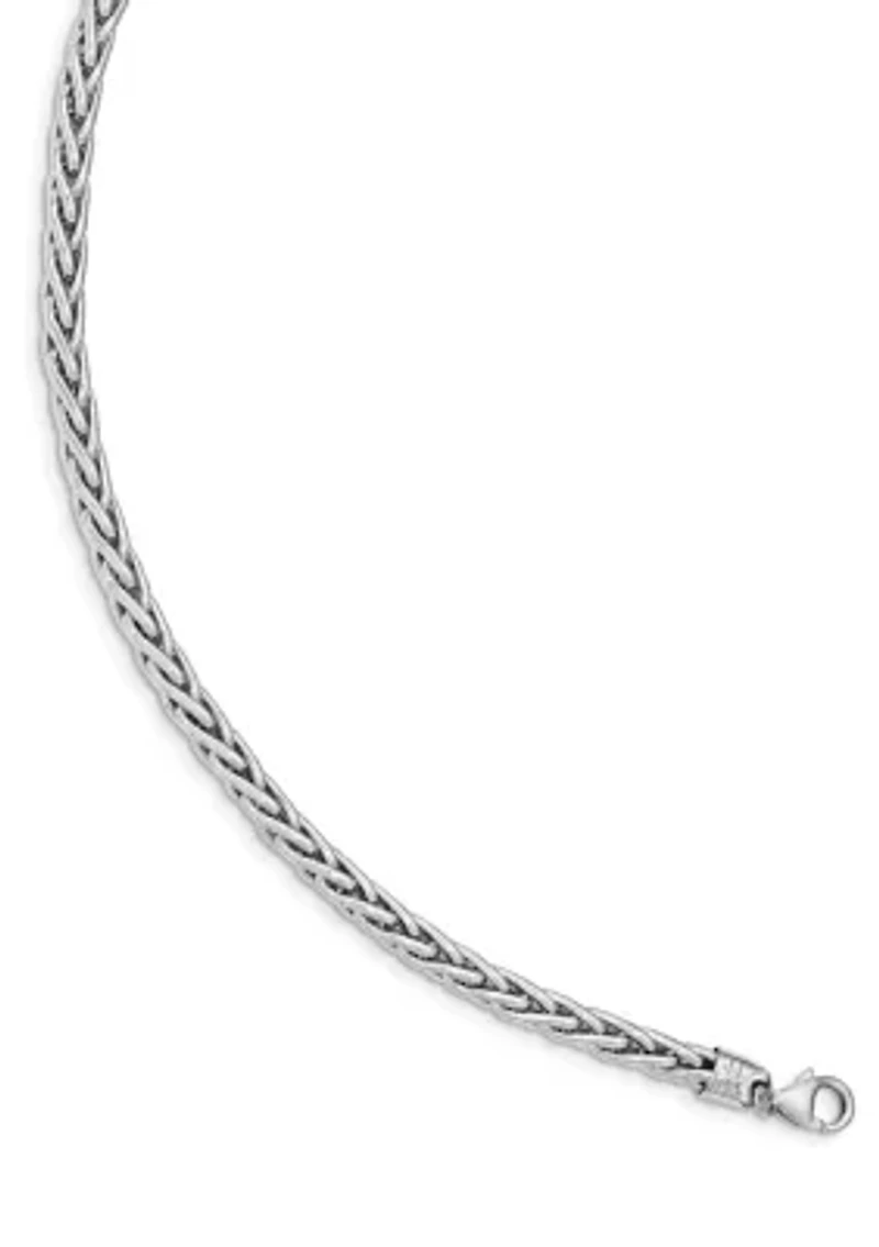 Mens 14K White Gold Polished 8.25 Inch Wheat Chain Bracelet