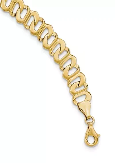 Mens 14K Yellow Gold Polished and Textured Link Bracelet