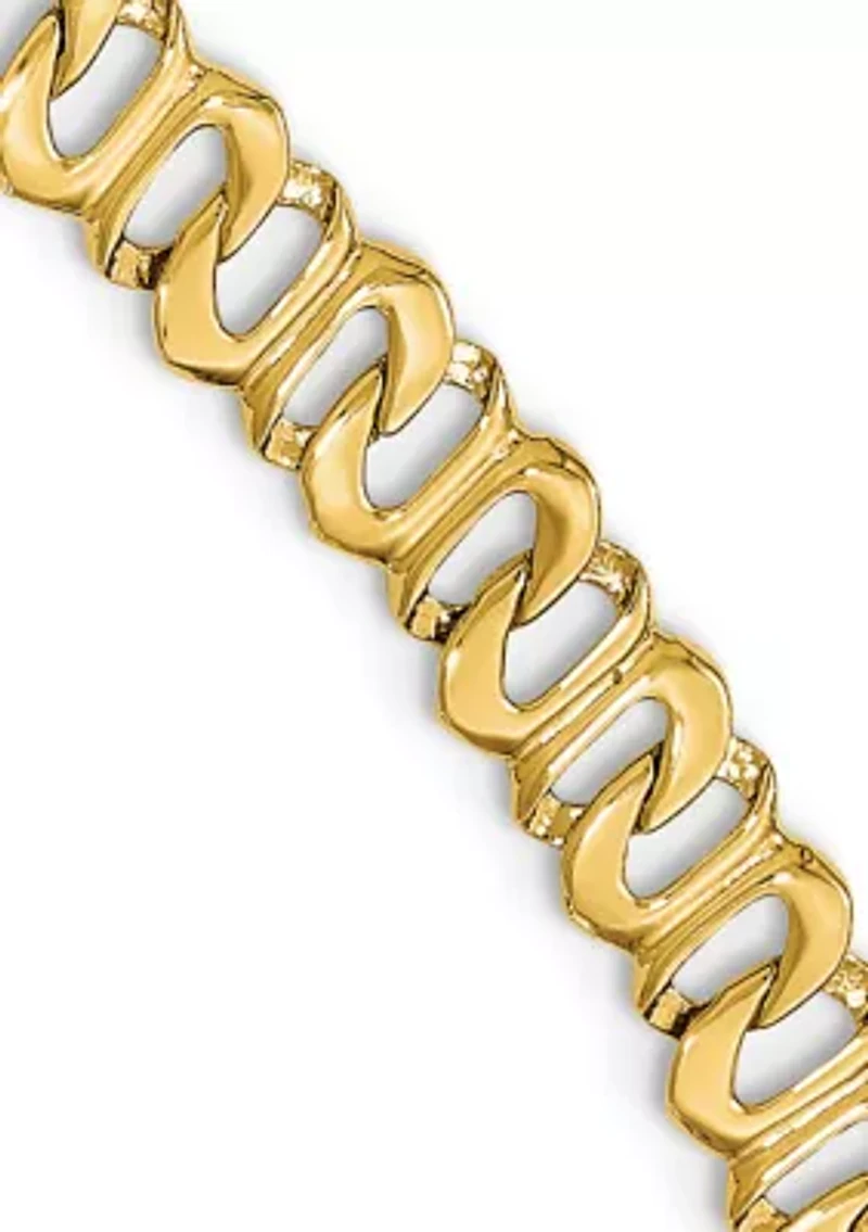 Mens 14K Yellow Gold Polished and Textured Link Bracelet
