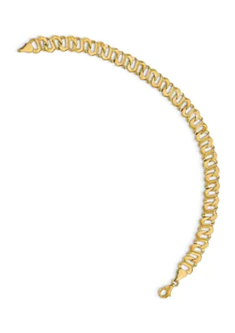 Mens 14K Yellow Gold Polished and Textured Link Bracelet