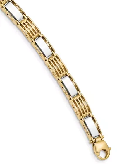 Mens 14K Two-tone Gold High Polished 8.5-Inch Link Bracelet