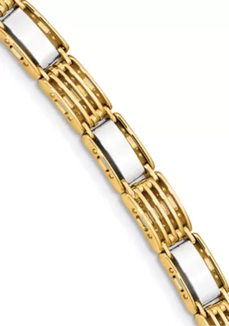 Mens 14K Two-tone Gold High Polished 8.5-Inch Link Bracelet