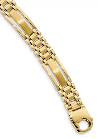 Mens 14K Yellow Gold Polished and Satin 8.75 Inch Link Bracelet