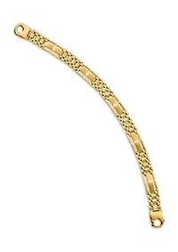 Mens 14K Yellow Gold Polished and Satin 8.75 Inch Link Bracelet