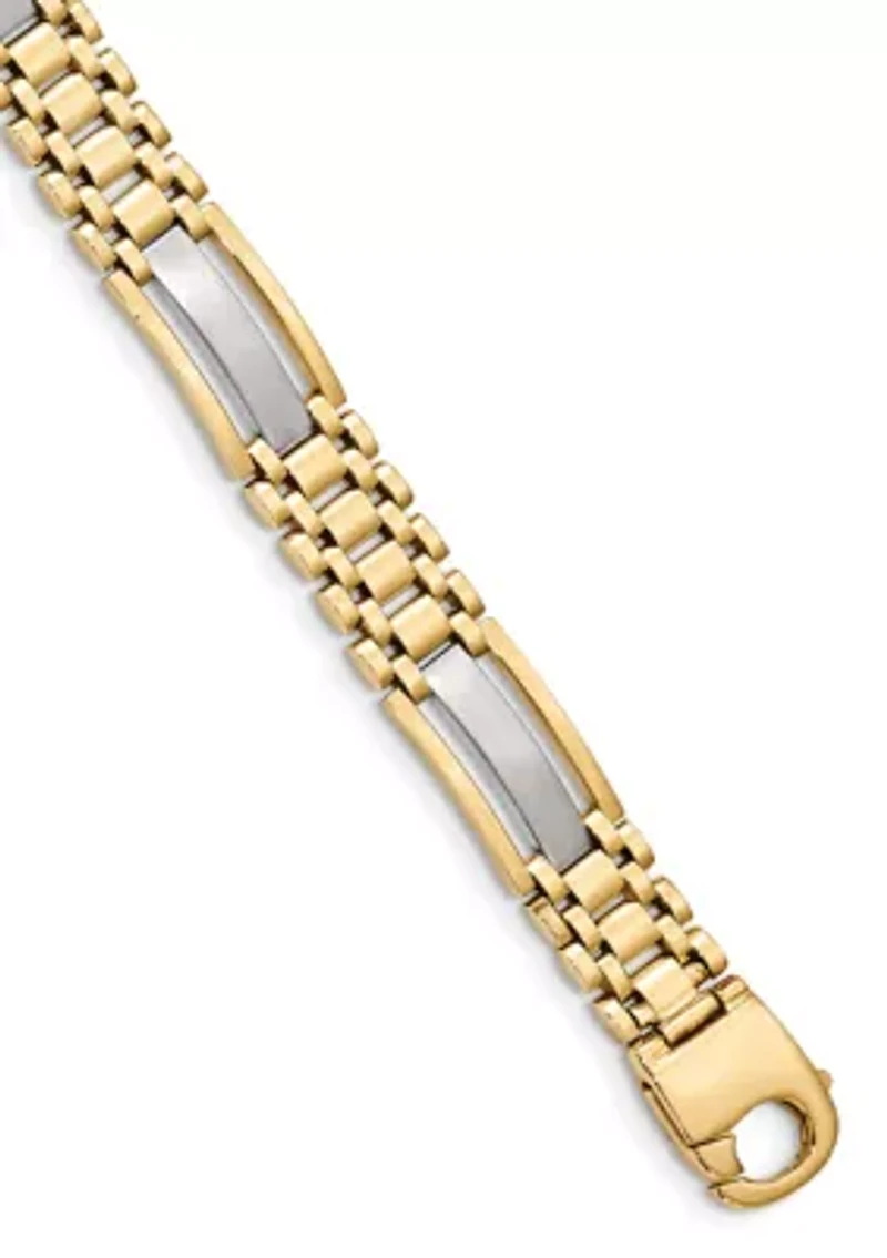Mens 14K Two-tone Gold Polished and Satin 8.75 Inch Link Bracelet
