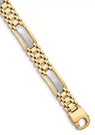 Mens 14K Two-tone Gold Polished and Satin 8.75 Inch Link Bracelet