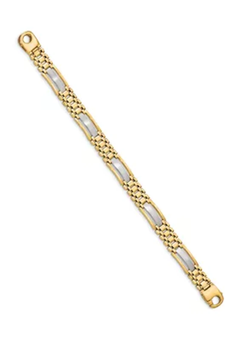 Mens 14K Two-tone Gold Polished and Satin 8.75 Inch Link Bracelet