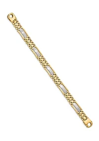 Mens 14K Two-tone Gold Polished and Satin 8.75 Inch Link Bracelet