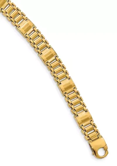Mens 14k Yellow Gold Satin and Polished Link Bracelet