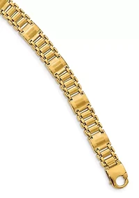 Mens 14k Yellow Gold Satin and Polished Link Bracelet