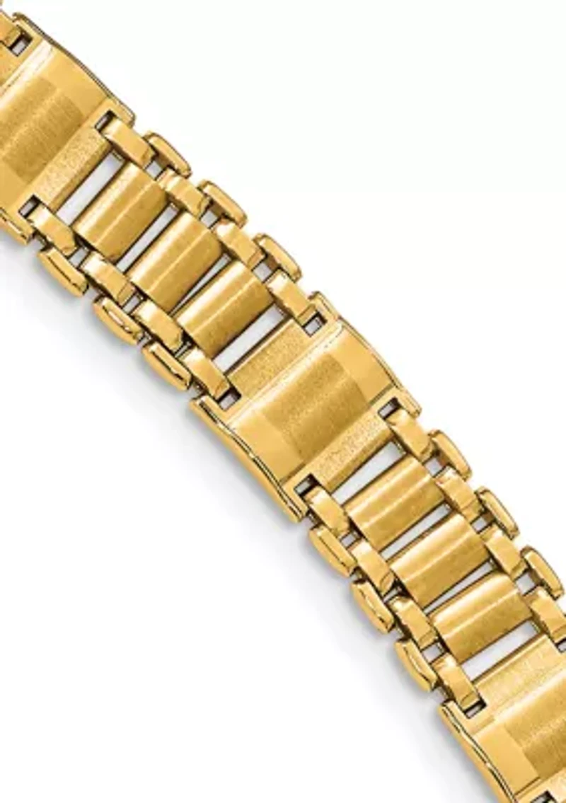 Mens 14k Yellow Gold Satin and Polished Link Bracelet