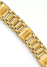 Mens 14k Yellow Gold Satin and Polished Link Bracelet