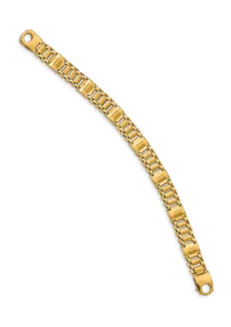 Mens 14k Yellow Gold Satin and Polished Link Bracelet