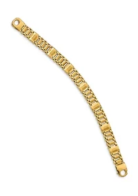 Mens 14k Yellow Gold Satin and Polished Link Bracelet