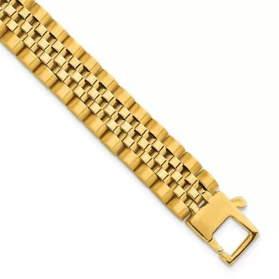 14K Yellow Gold Brushed and Polished Fancy Link 12mm Men's Bracelet