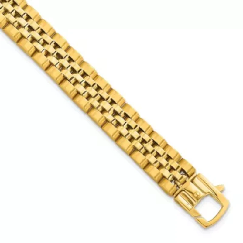 14K Yellow Gold Brushed and Polished Fancy Link 10mm Men's Bracelet