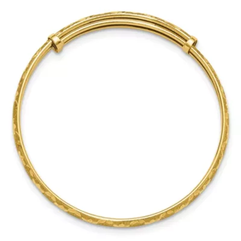 14K Yellow Gold Polished Satin and Diamond-cut Adjustable Baby Bangle
