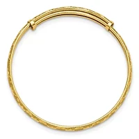 14K Yellow Gold Polished Satin and Diamond-cut Adjustable Baby Bangle
