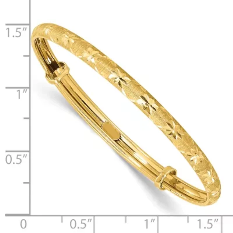 14K Yellow Gold Polished Satin and Diamond-cut Adjustable Baby Bangle