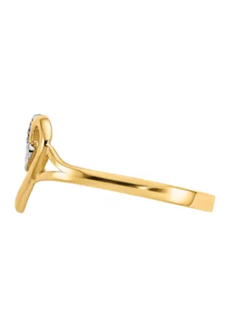 14K Yellow Gold and White Rhodium Polished Heart Ring
