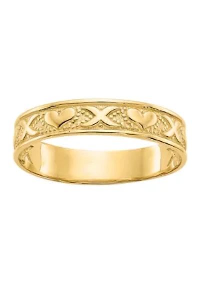 14K Yellow Gold Polished X and Hearts Ring