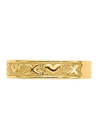 14K Yellow Gold Polished X and Hearts Ring