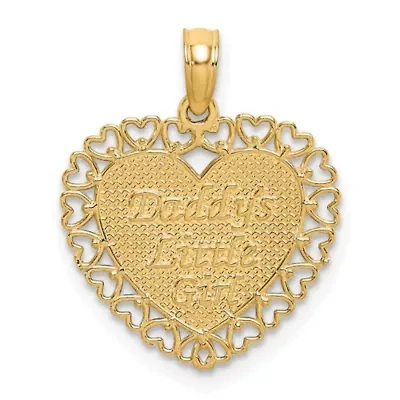 14K Yellow Gold Polished DADDYS LITTLE GIRL Textured Heart Charm