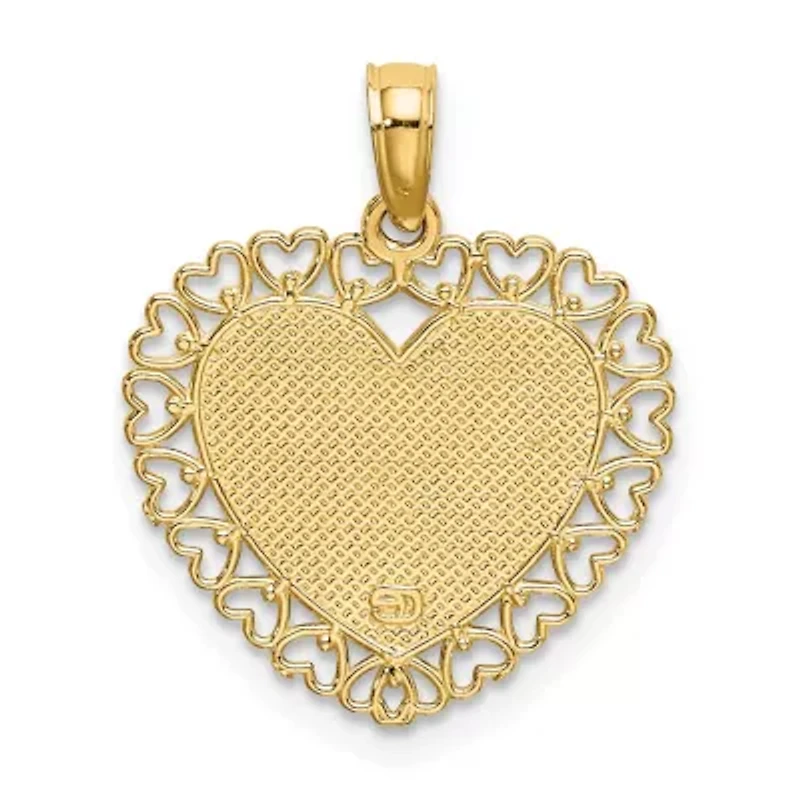 14K Yellow Gold Polished DADDYS LITTLE GIRL Textured Heart Charm
