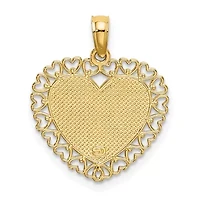 14K Yellow Gold Polished DADDYS LITTLE GIRL Textured Heart Charm