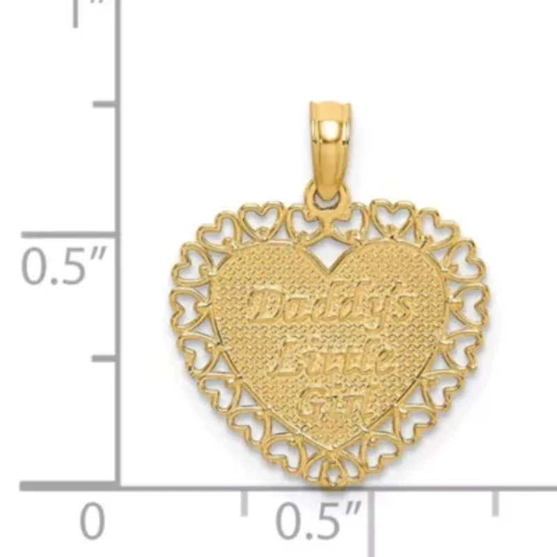 14K Yellow Gold Polished DADDYS LITTLE GIRL Textured Heart Charm