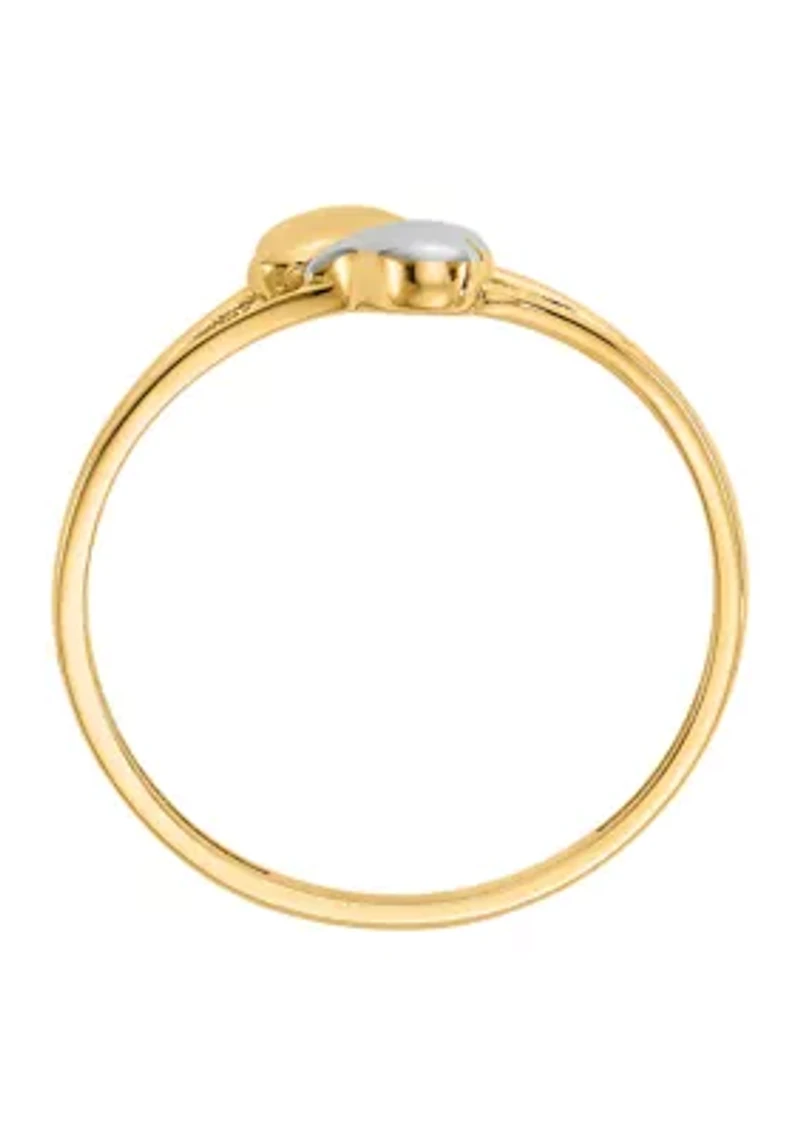 14K Yellow Gold with White Rhodium Plating Double Heart Ring