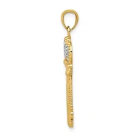 14K Yellow Gold with White Rhodium Polished Fleur De Lis Crown Key Charm