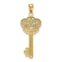 14K Yellow Gold with White Rhodium Polished Fleur De Lis Crown Key Charm