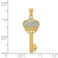 14K Yellow Gold with White Rhodium Polished Fleur De Lis Crown Key Charm