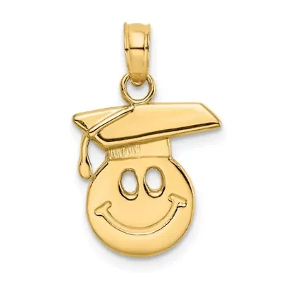 14K Yellow Gold Polished Smiley Face with Graduation Cap Charm