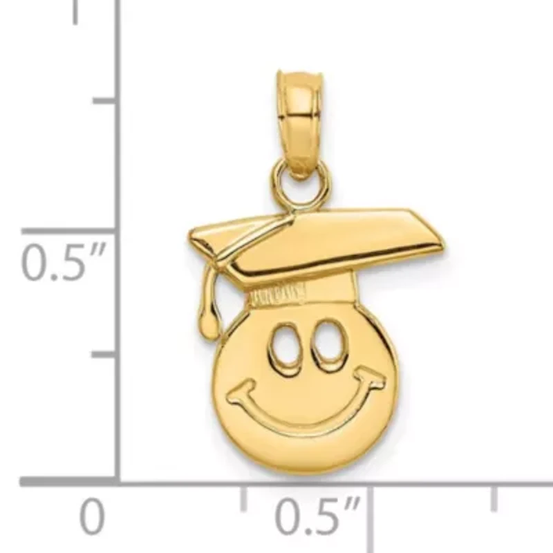 14K Yellow Gold Polished Smiley Face with Graduation Cap Charm