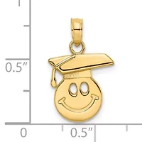 14K Yellow Gold Polished Smiley Face with Graduation Cap Charm