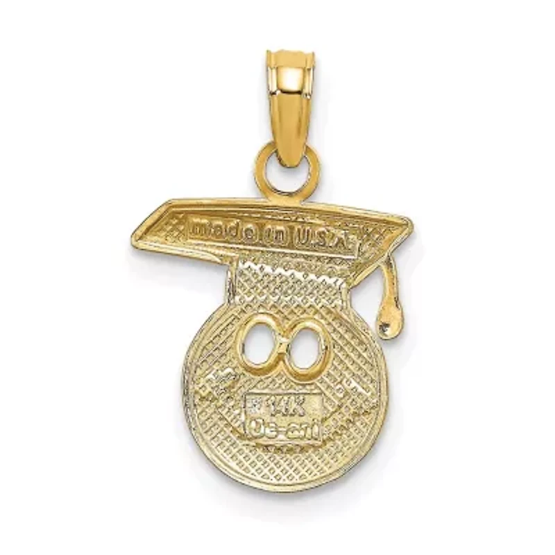 14K Yellow Gold Polished Smiley Face with Graduation Cap Charm