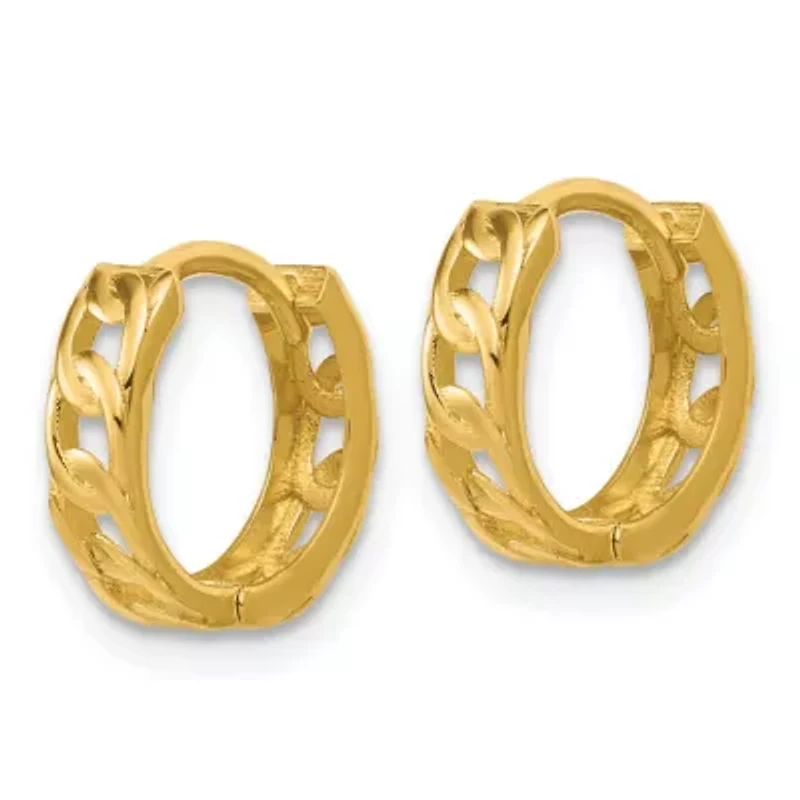 14K Yellow Gold Polished Link Pattern Huggie Hoop Earrings