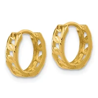 14K Yellow Gold Polished Link Pattern Huggie Hoop Earrings