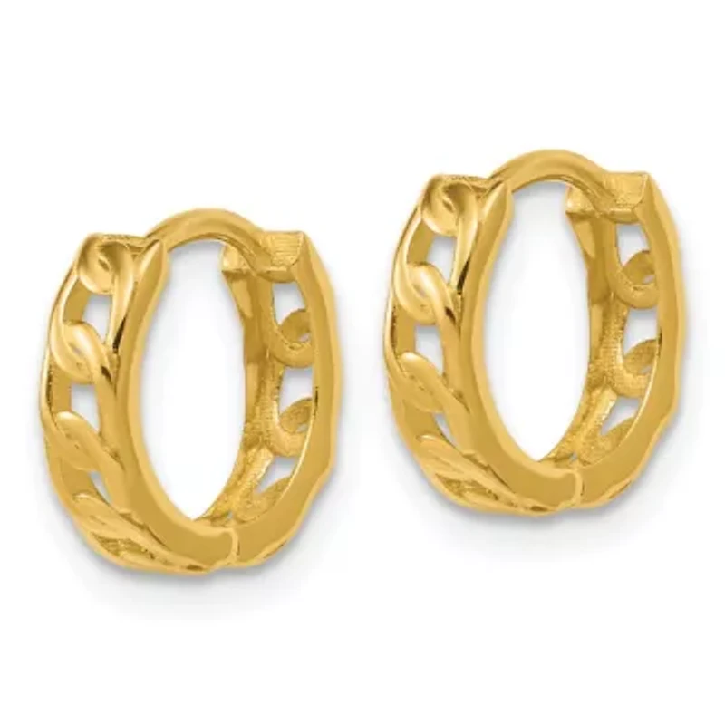 14K Yellow Gold Polished Link Pattern Huggie Hoop Earrings