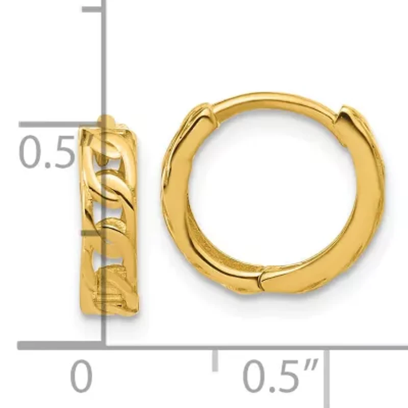14K Yellow Gold Polished Link Pattern Huggie Hoop Earrings