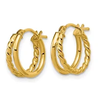 14K Yellow Gold Polished and Twisted 2-row J-Hoop Earrings