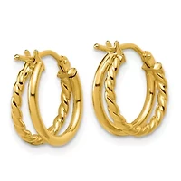 14K Yellow Gold Polished and Twisted 2-row J-Hoop Earrings