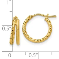 14K Yellow Gold Polished and Twisted 2-row J-Hoop Earrings