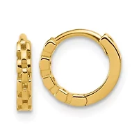 14K Yellow Gold Polished Link Pattern Huggie Hoop Earrings