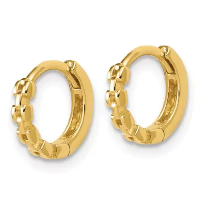 14K Yellow Gold Polished Link Pattern Huggie Hoop Earrings