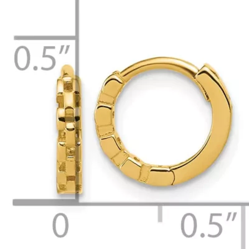 14K Yellow Gold Polished Link Pattern Huggie Hoop Earrings